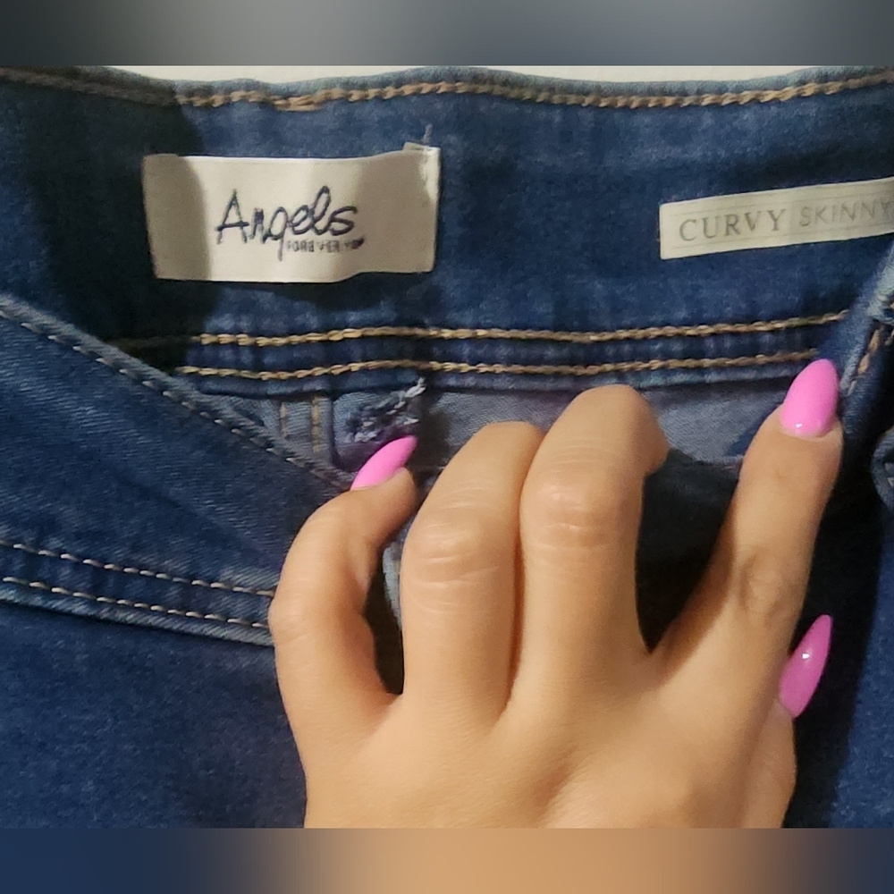 🌷👖Angels Women's Midnight Blue Ripped Curvy Skinny Jeans - Picture 4 of 4